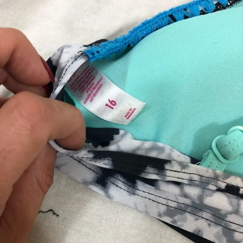 NWOT Justice Black‎ Patterned Tie Dye Bikini 16